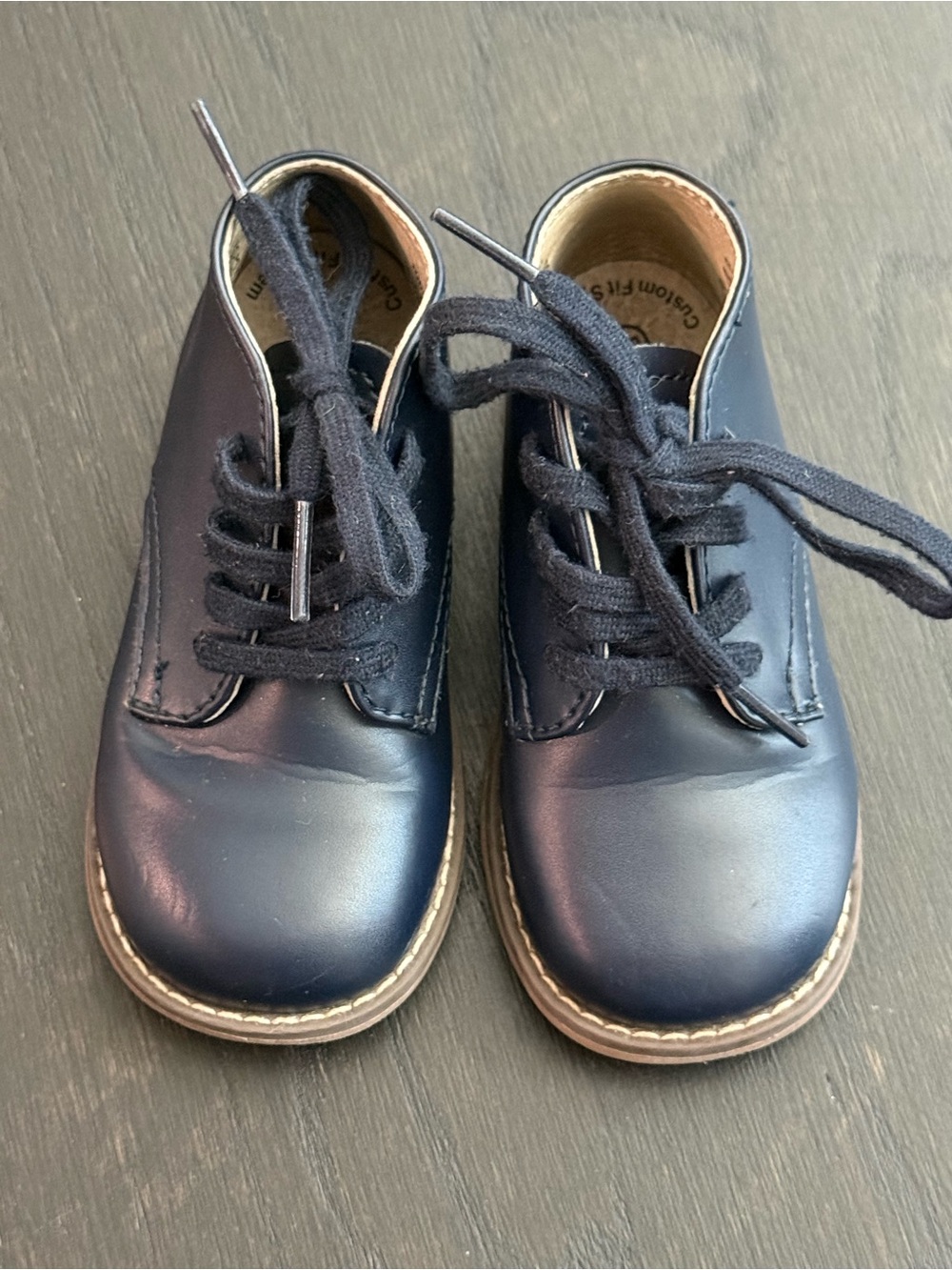 Footmates Navy Leather Lace-Up Kids Booties Size 6.5 Arch Support Medium Width